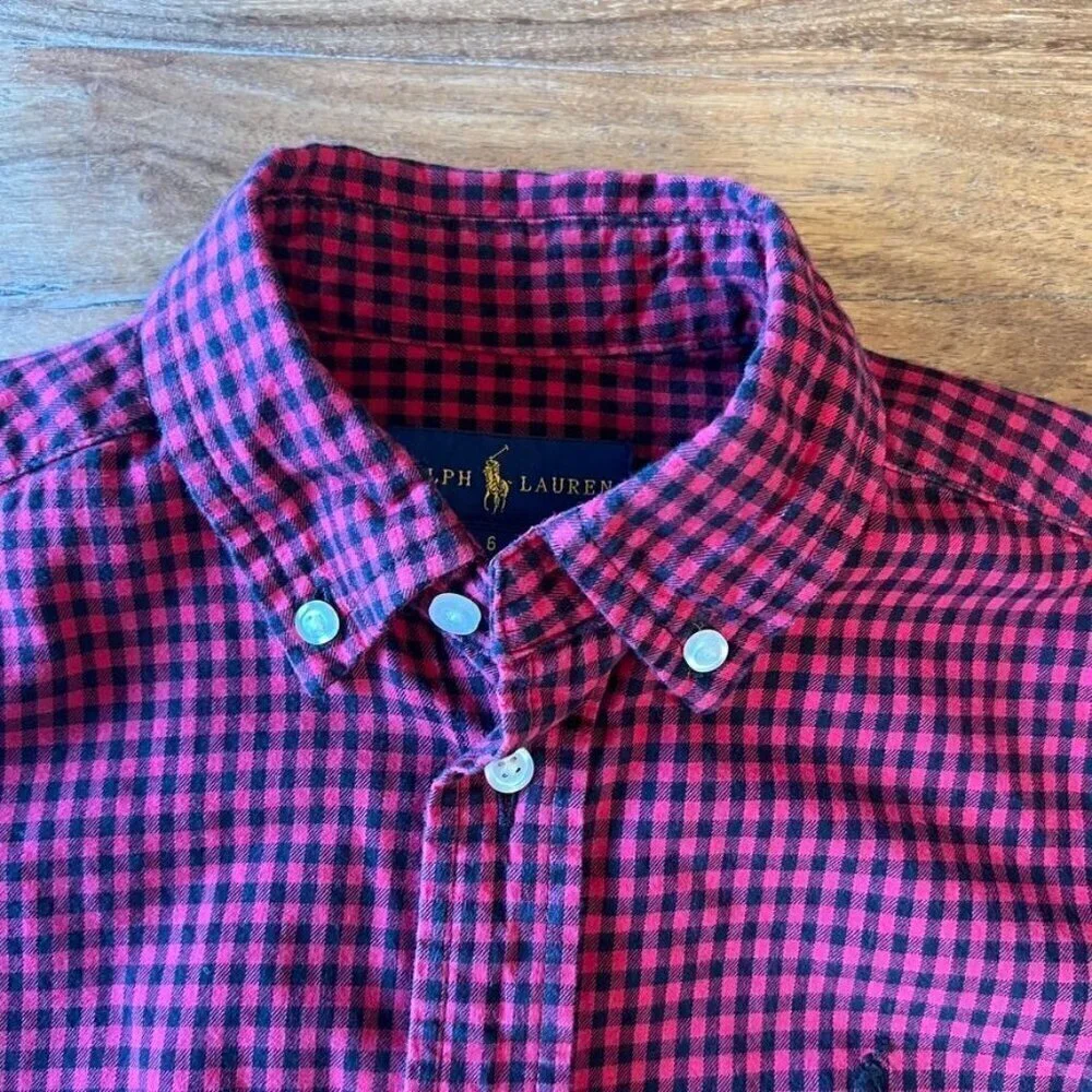Ralph Lauren Black & Red Check Button Front Shirt Youth 6